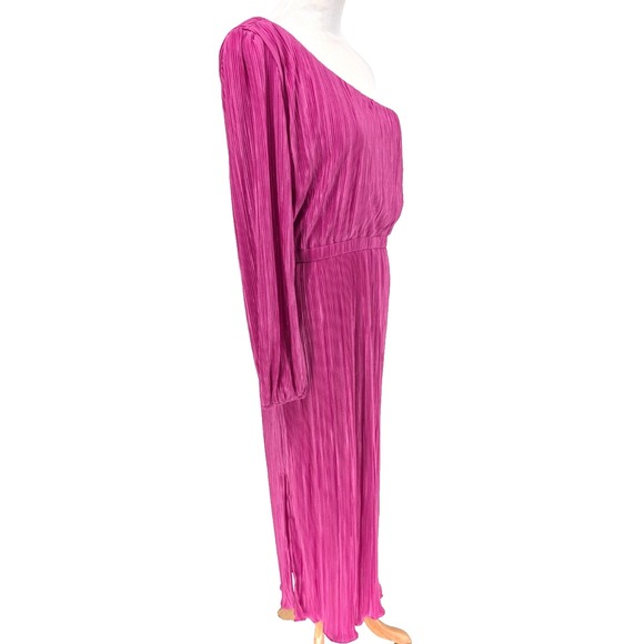 Petal & Pup Pontee Satin One Shoulder Pleated Midi Dress Orchid Pink Glam Large - Picture 8 of 12